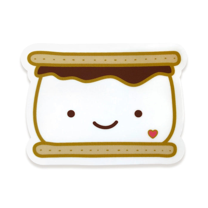 Sticker of a cute s'more with a smiling face on a white background