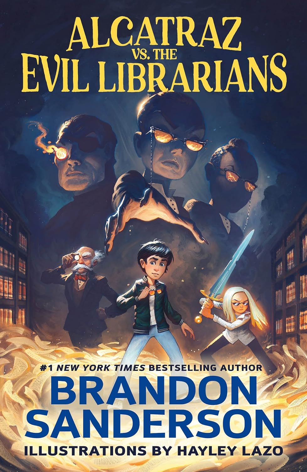 Book cover of 'Alcatraz vs. the Evil Librarians' featuring characters in a library setting.