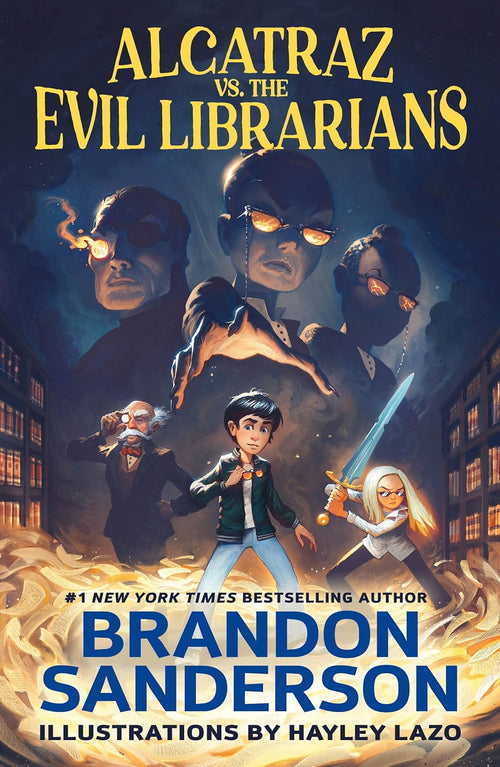 Book cover of 'Alcatraz vs. the Evil Librarians' featuring characters in a library setting.
