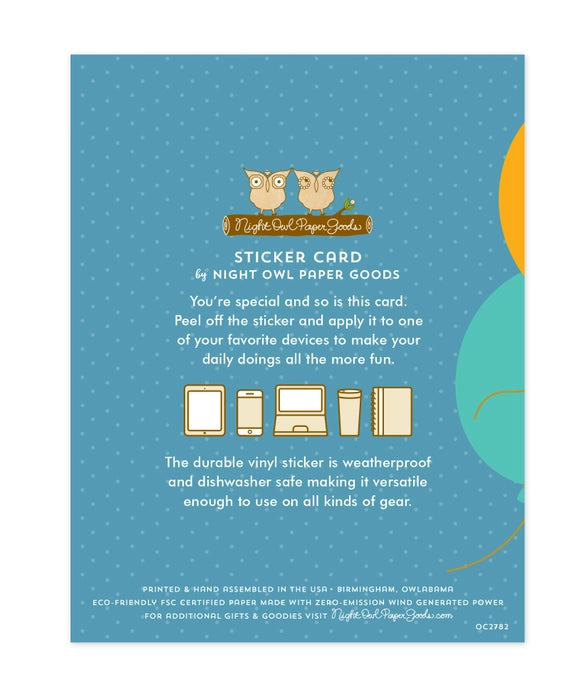 Back of sticker card from Night Owl Paper Goods