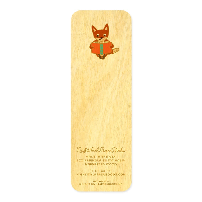 Wooden bookmark with fox illustration on a white background