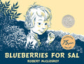 Book cover of 'Blueberries for Sal' with a child holding blueberries and foliage.