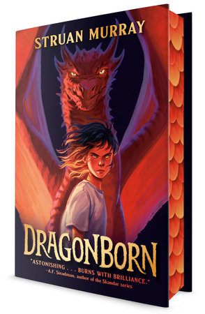 Book cover of 'Dragonborn' by Struan Murray featuring a dragon and a person.
