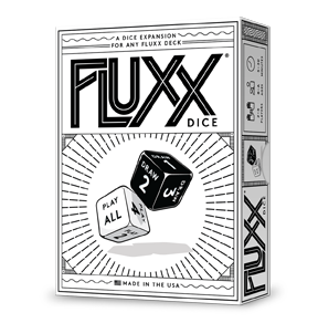 Fluxx Dice packaging with dice illustration on a white background
