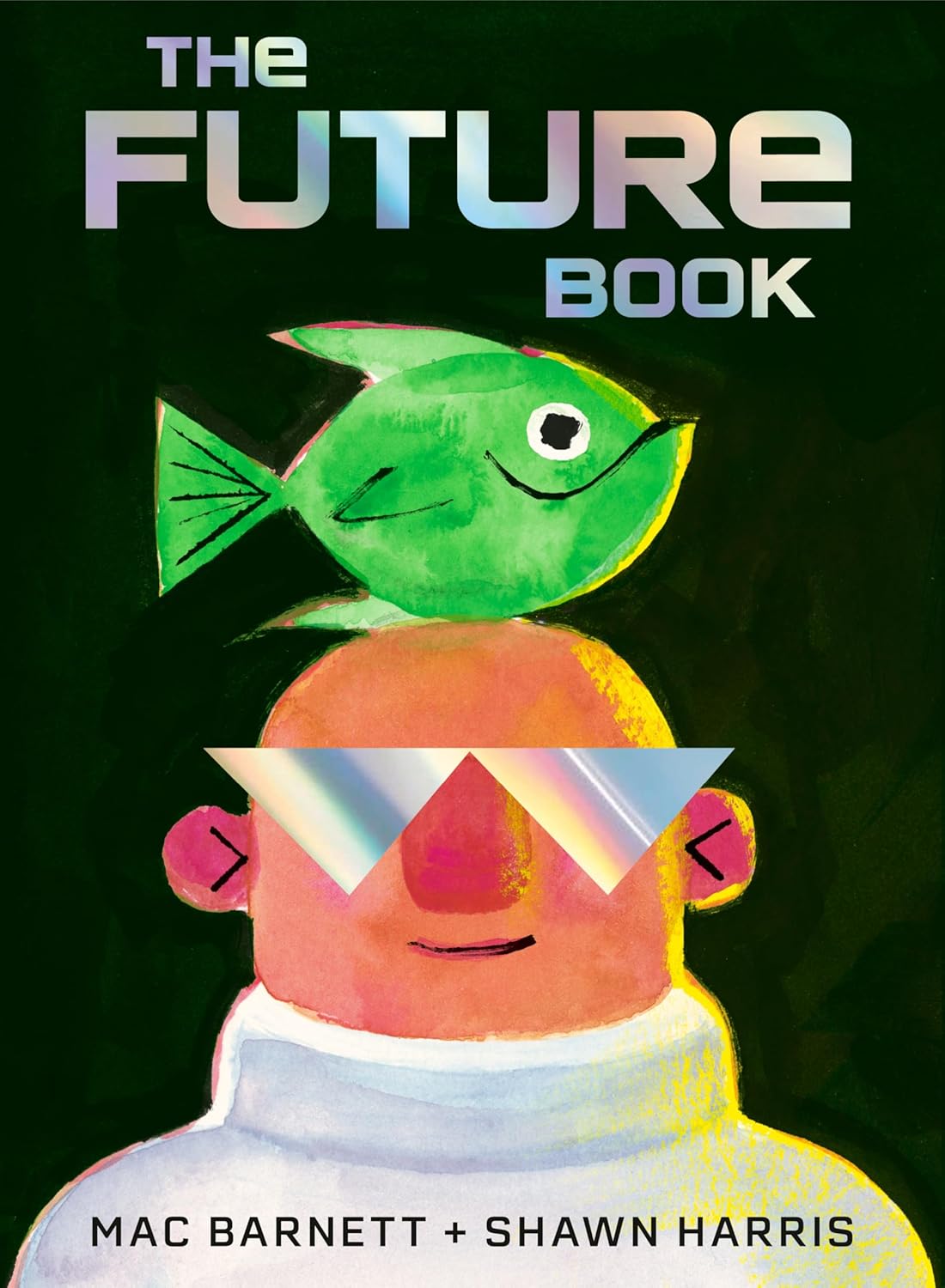 Book cover of 'The Future Book' with a stylized illustration of a person with a fish on their head against a black background.