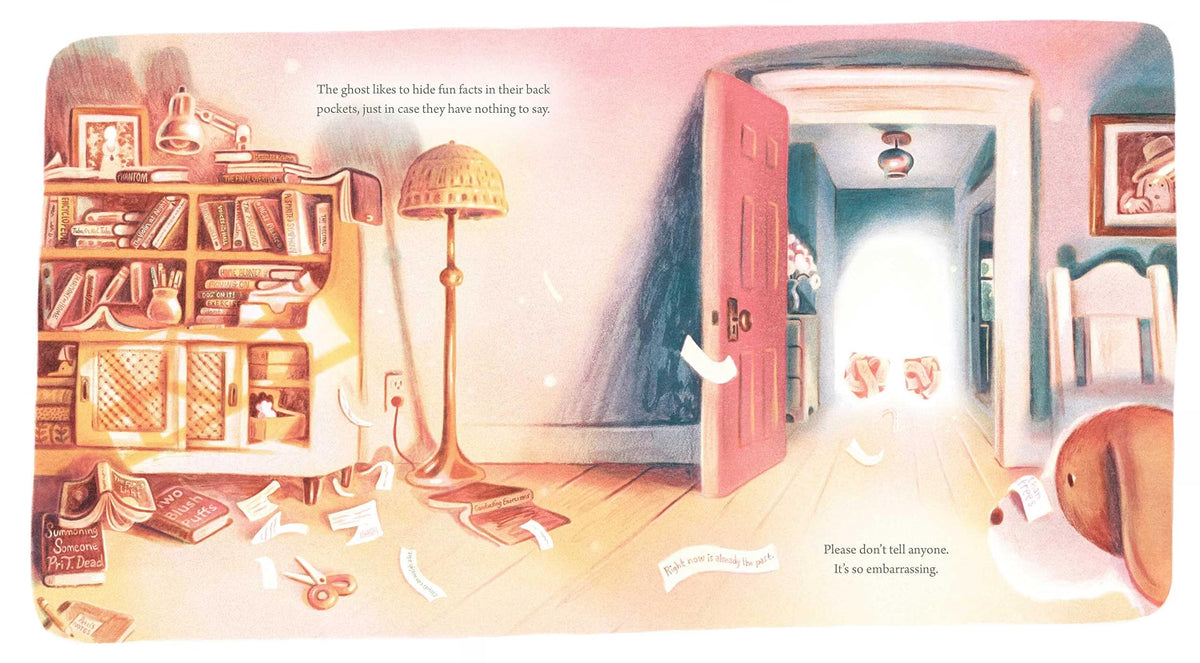 Illustration of a room with an open door leading to a bright light, resembling a children's book illustration.