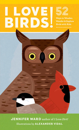Book cover with owl, cardinal, and chickadee illustration on a yellow and blue background