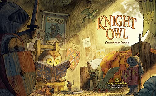 Illustrated book cover of 'Knight Owl' with an owl reading a book in a medieval-themed room.