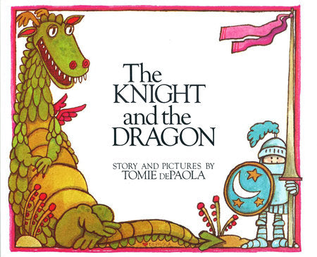 Cover art showing a knight in armor and a green dragon for the book The Knight and the Dragon