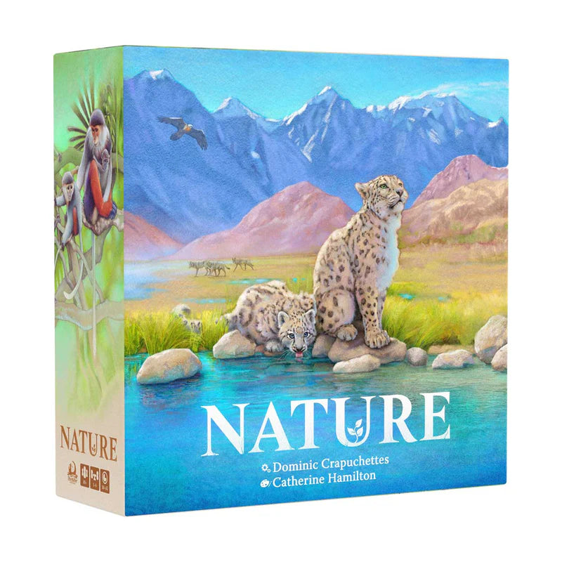 Box of board game Nature with colorful wildlife scene printed on front and side.