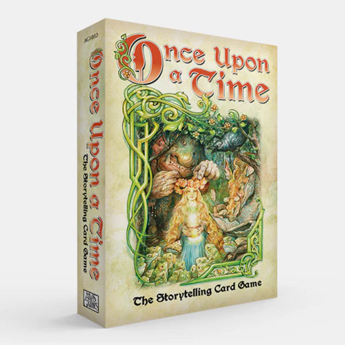 Box of 'Once Upon a Time' card game with fairy tale illustration on a white background
