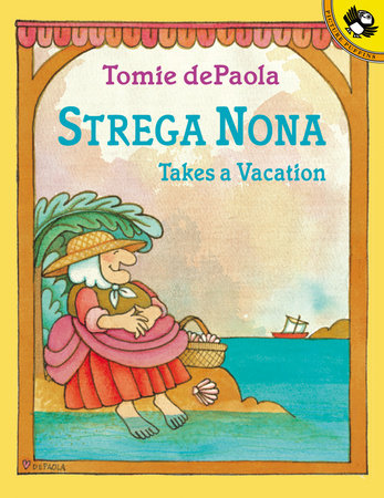 Cover art for Strega Nona Takes a Vacation in whimsical folk art