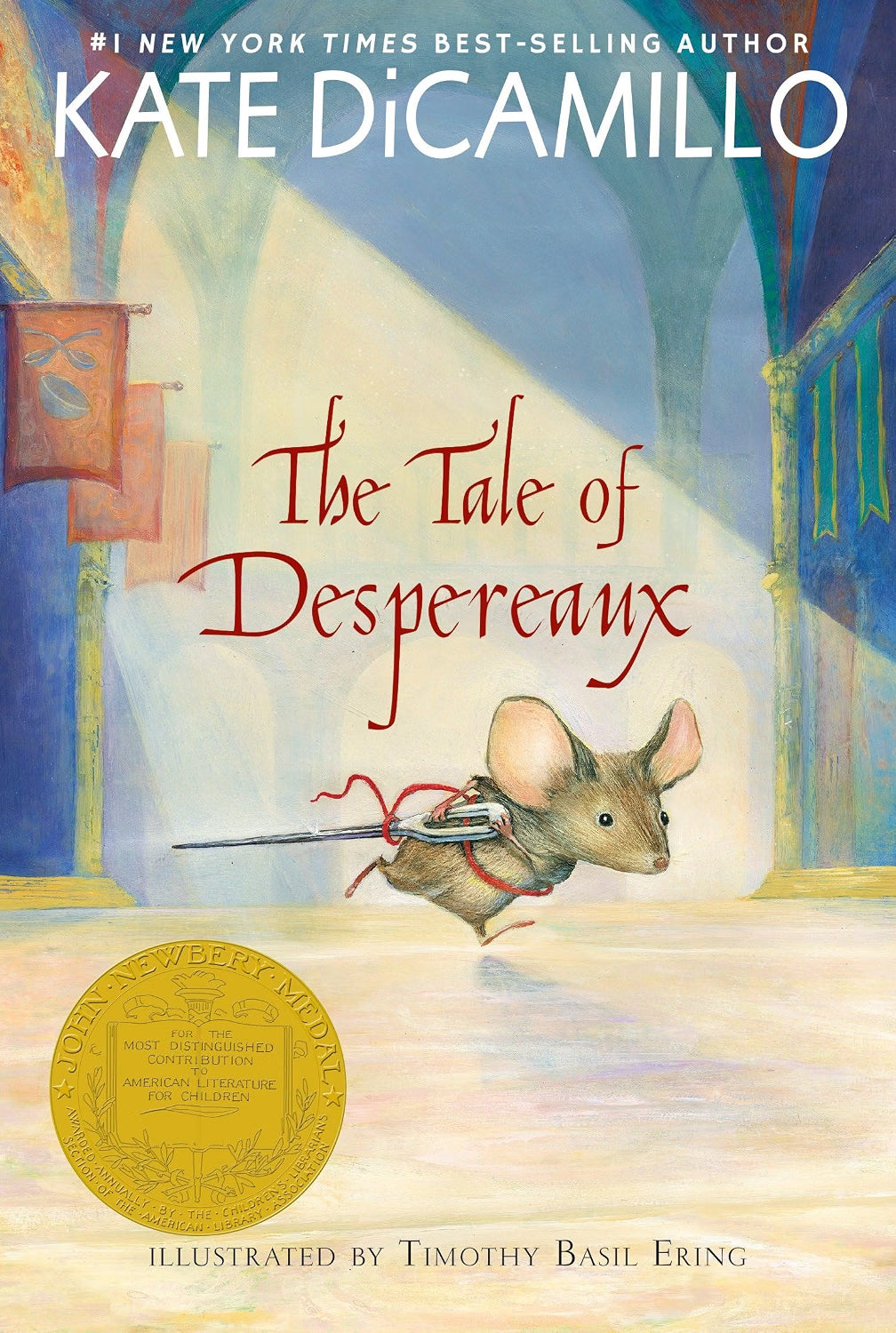 Book cover of 'The Tale of Despereaux' by Kate DiCamillo with a mouse holding an arrow.