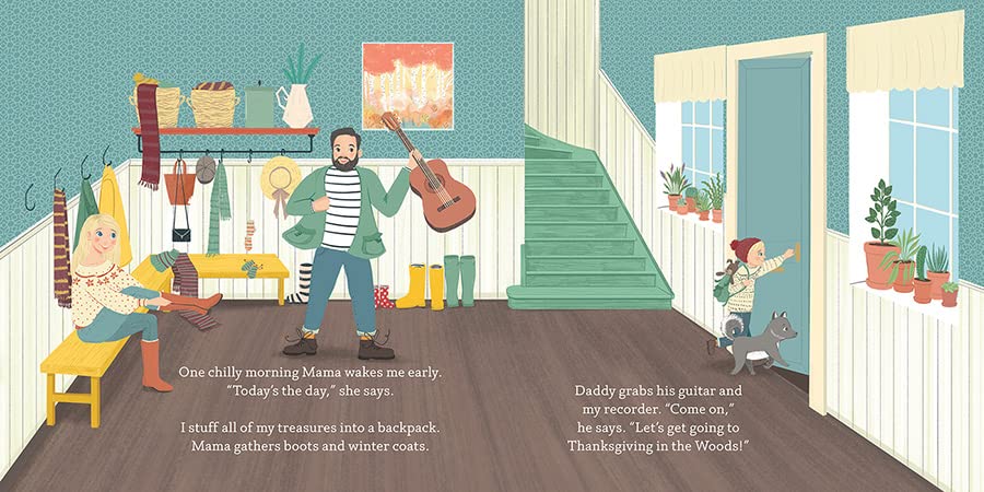 Illustration of a family in a cozy living room with text overlay