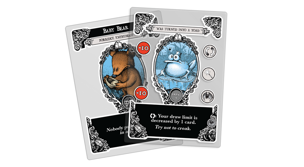 Two playing cards with cartoon characters on a white background